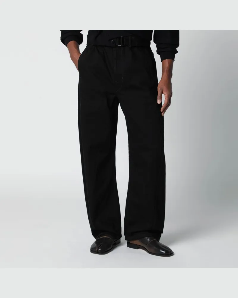 Christophe Lemaire Schwarze Baumwollhose mit Gürtel Schwarz