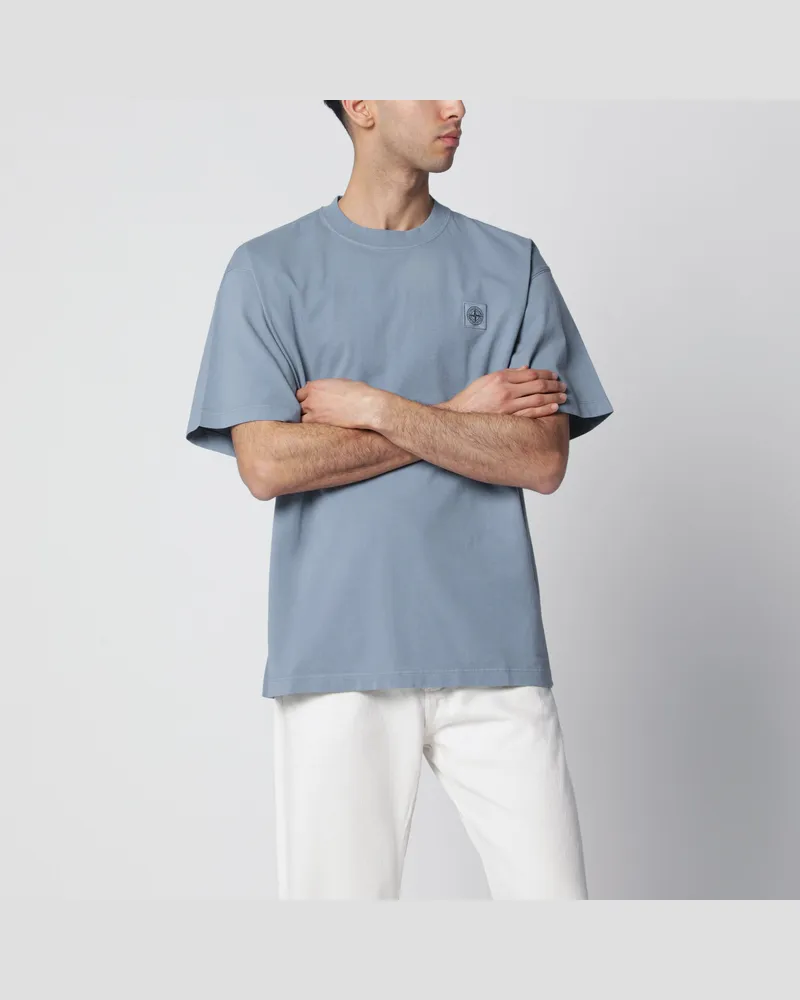Stone Island Blaues T-Shirt mit Compass-Logo-Patch Blue