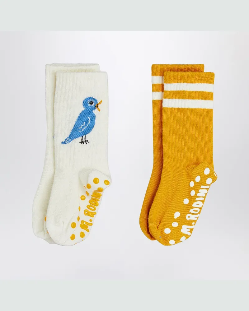 Mini Rodini Zwei Paar rutschfeste Socken mit Vogelmotiv Multicolor