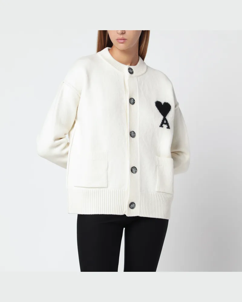 AMI Paris Weißer Wollcardigan Ami De Coeur White