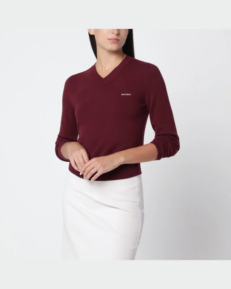 Miu Miu Amarantfarbener V-Ausschnitt-Pullover aus Wolle Red
