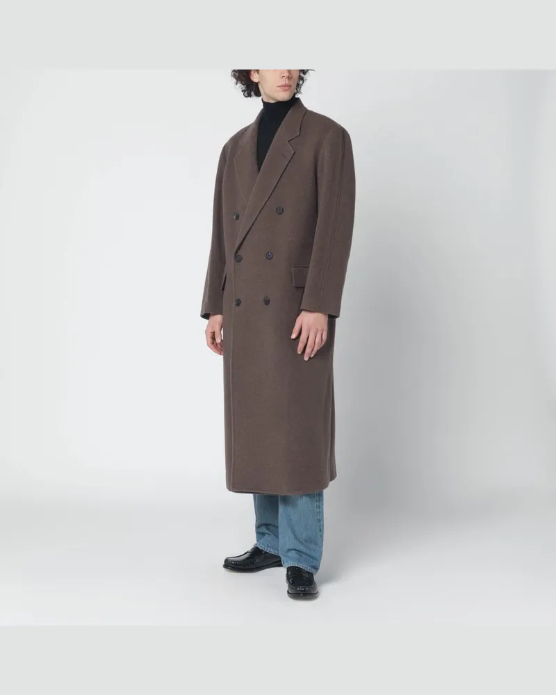 AURALEE Brauner doppellreihiger Wollmantel Braun