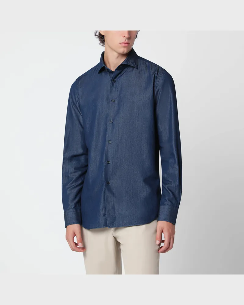XACUS Tailor Fit Hemd aus Baumwollmischung in Denimoptik Blue