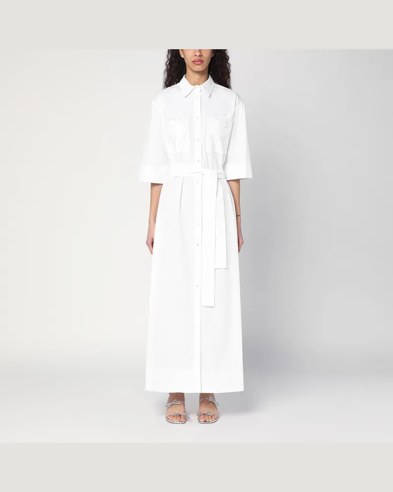 P.A.R.O.S.H. Weißes Hemdblusenkleid mit Gürtel White