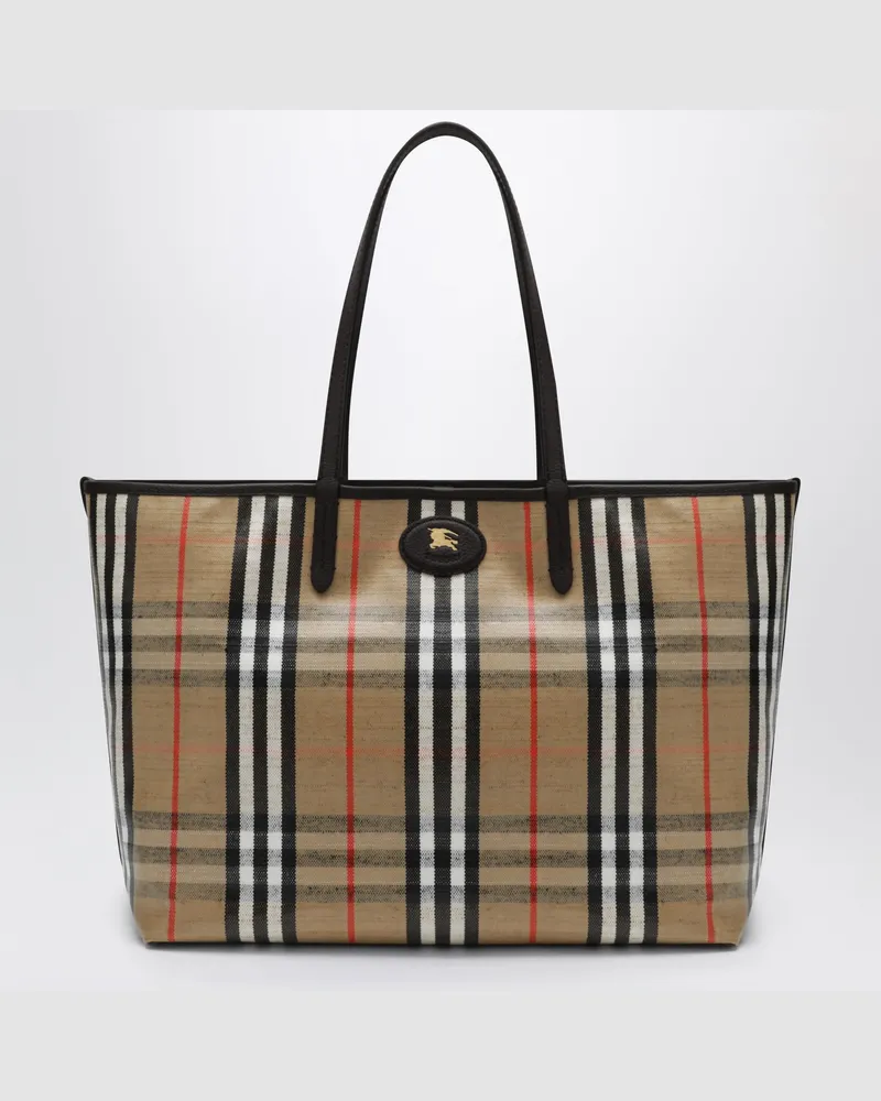 Burberry Mittelgroße Highlands Tote Bag im Check-Muster Beige