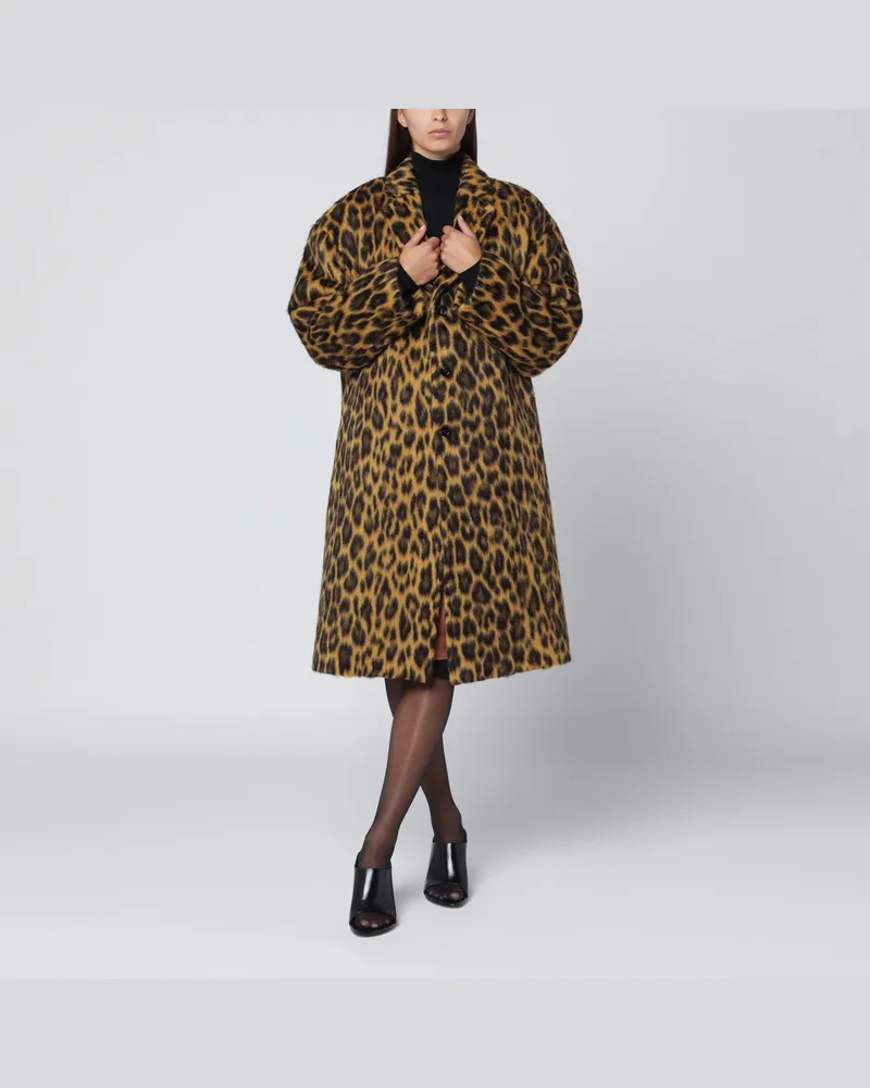 Bottega Veneta Einreihiger Mantel mit Animal-Print aus Wollmischung Beige