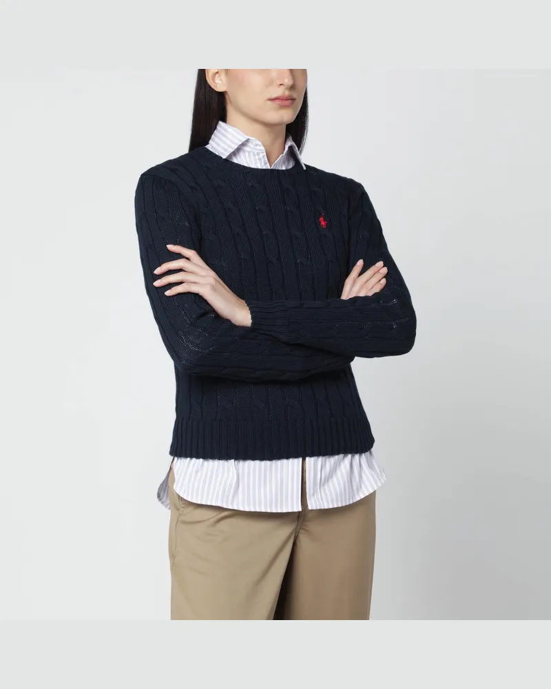 Ralph Lauren Marineblauer Zopfstrickpullover aus Baumwolle Blue
