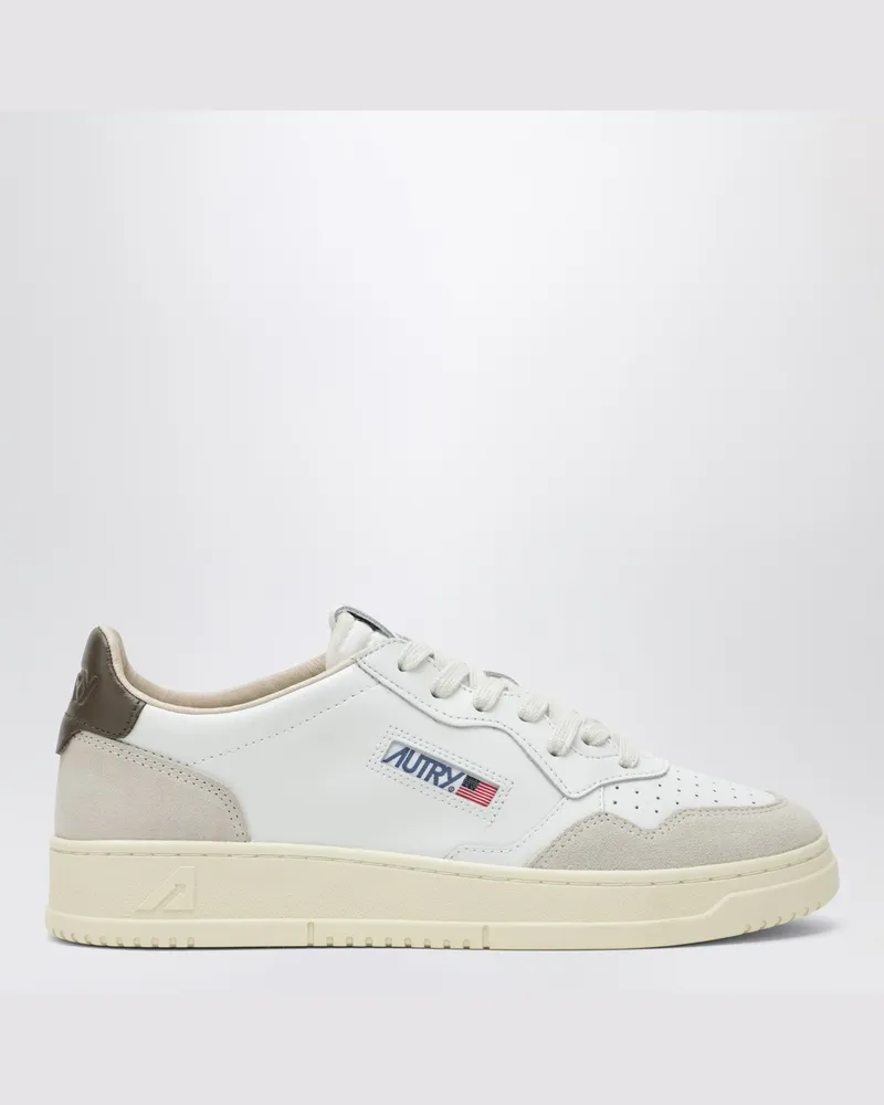 AUTRY Medalist Sneakers aus weißem und khakifarbenem Leder und Wildleder White