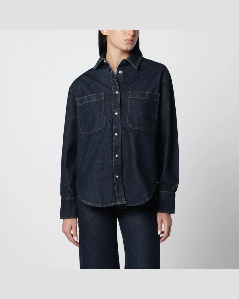 Anine Bing Samy blaues Baumwoll-Denimhemd Blue