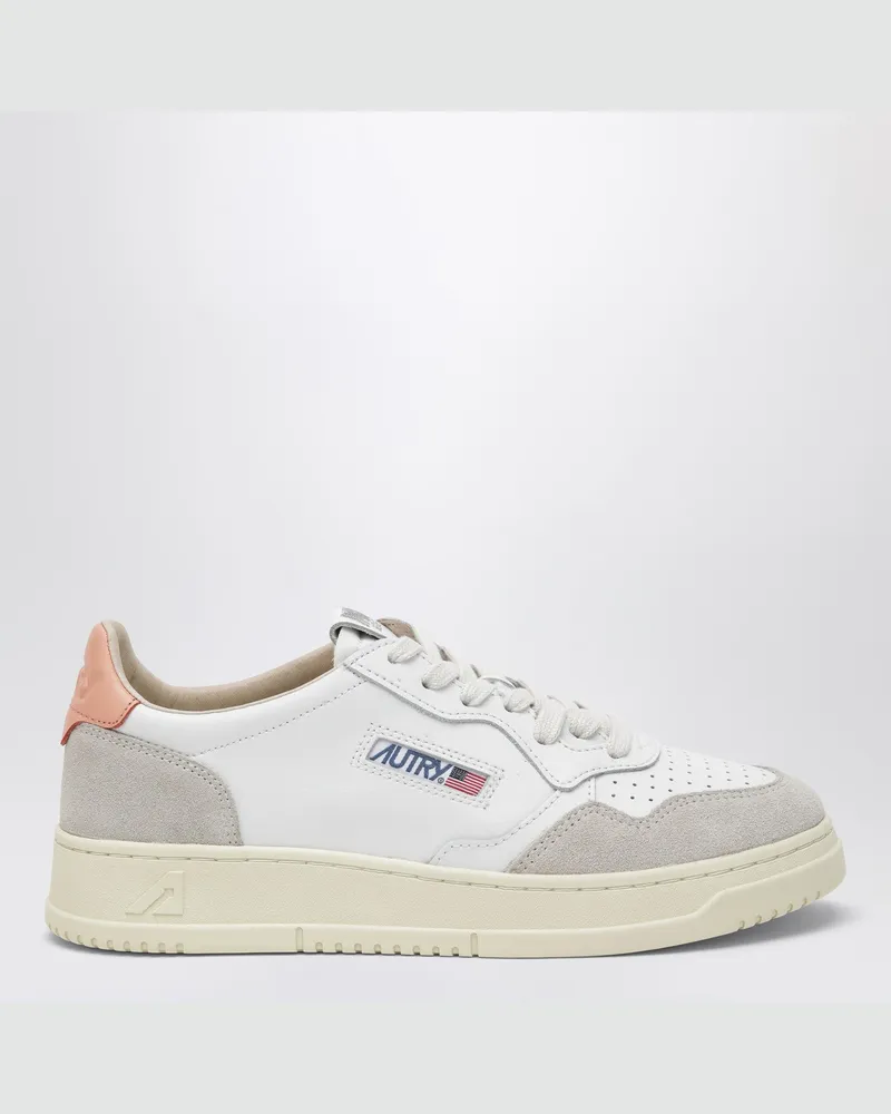 AUTRY Medalist Low Sneakers aus weißem/pfirsichrosa Leder und Veloursleder Multicolor