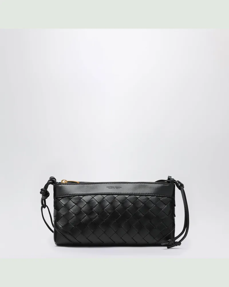 Bottega Veneta Schwarze Double Patch Tasche aus Leder und Intrecciato Black