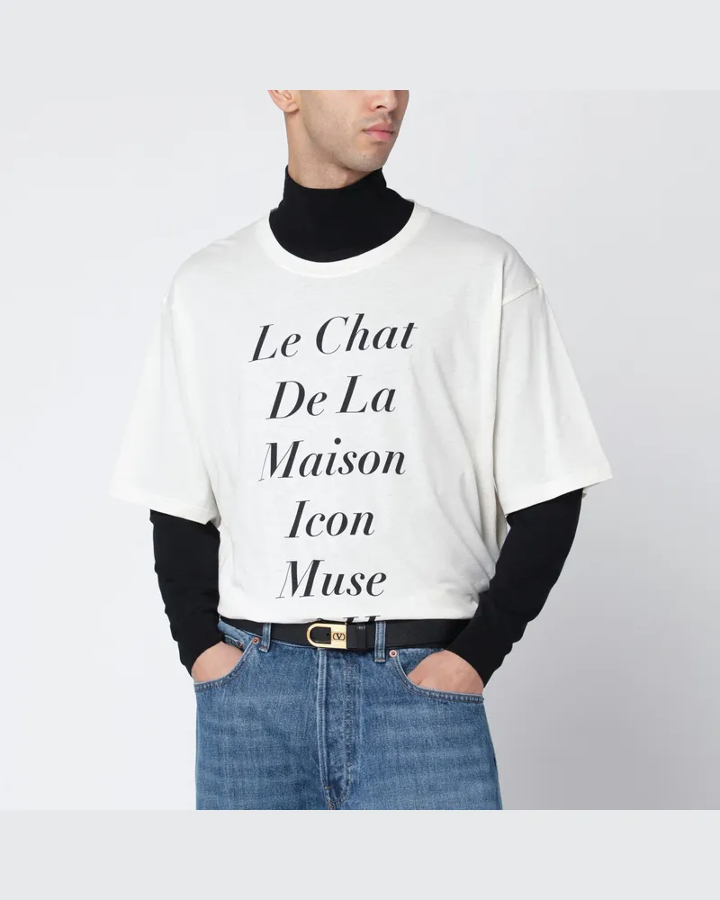 Valentino Garavani Elfenbeinfarbenes Le Chat De La Maison Icon Muse Anti Hero T-Shirt White