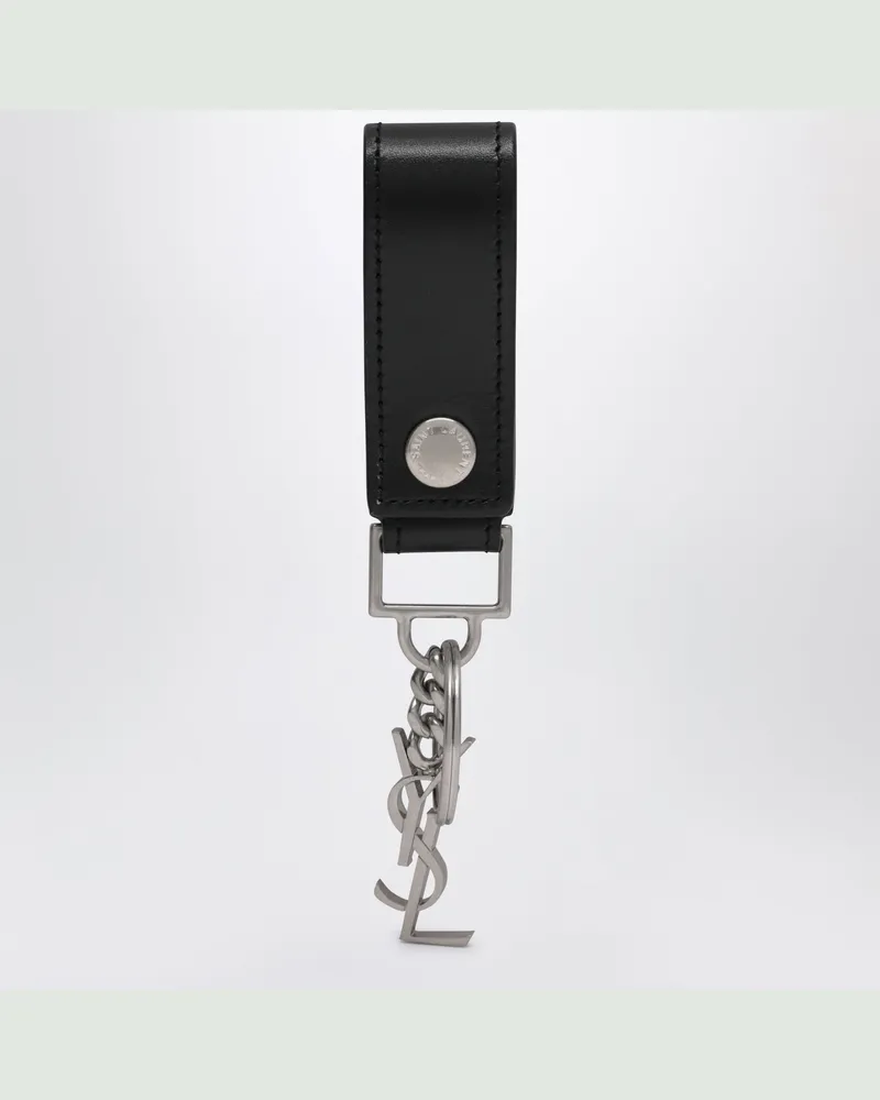 Saint Laurent Schlüsselanhänger Cassandre aus schwarzem Leder Black