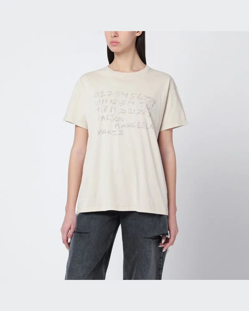 Maison Margiela Sandfarbenes Numeric-Baumwoll-T-Shirt Beige