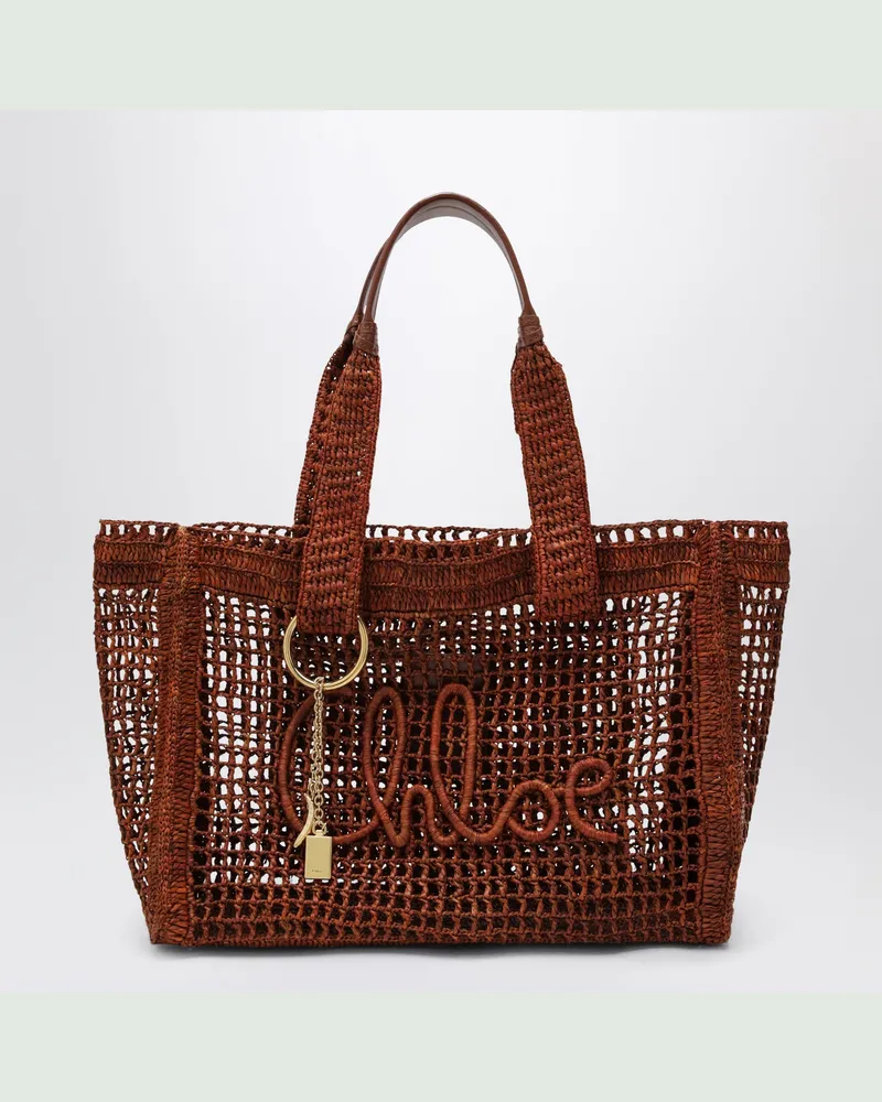 Chloé East-West Summer Banana Summery Tote Bag aus braunem Raffia Brown
