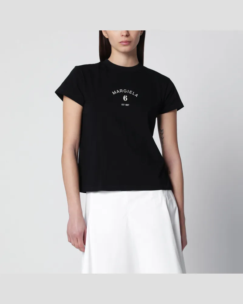 Maison Margiela Schwarzes T-Shirt mit Logodruck Black
