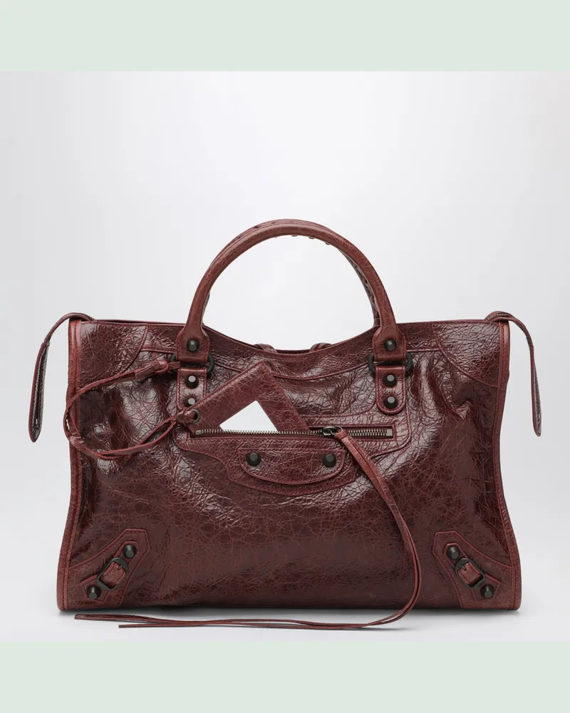 Balenciaga Mittelgroße Le City Handtasche aus merlotfarbenem Leder Red