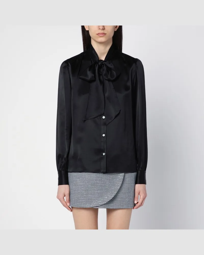 Alessandra Rich Schwarze Bluse aus Seide mit Schleife Schwarz