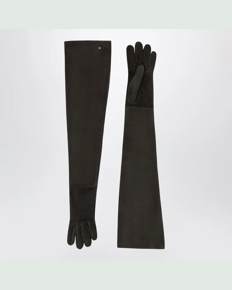 Max Mara Lange Handschuhe in Lupo aus Nappaleder in Wildlederoptik Brown