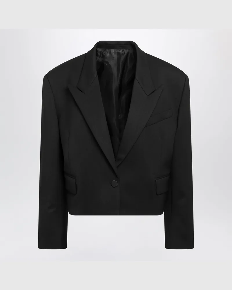 ATTICO Black cropped blazer in wool-blend gabardine Black