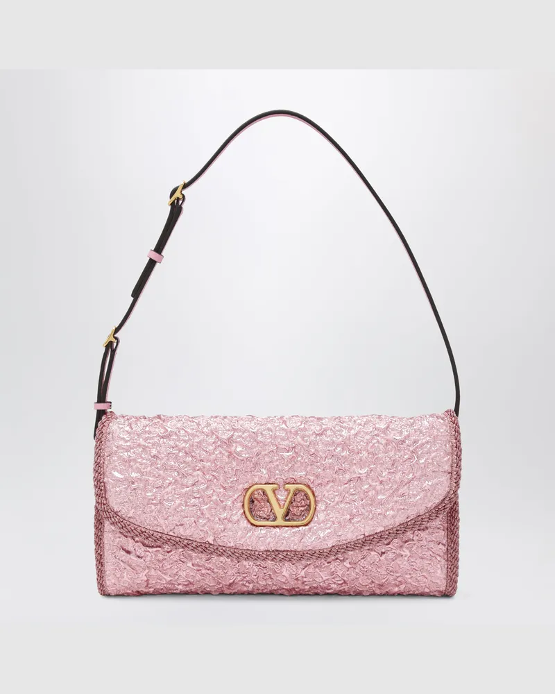 Valentino Garavani Kleine DeVain Tasche aus rosafarbenem Cloqué-Jacquardstoff Pink
