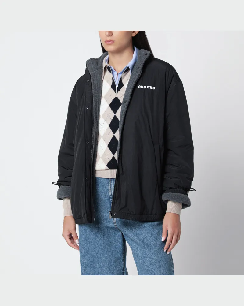 Miu Miu Schwarze Blousonjacke aus Pongé und Fleece Black