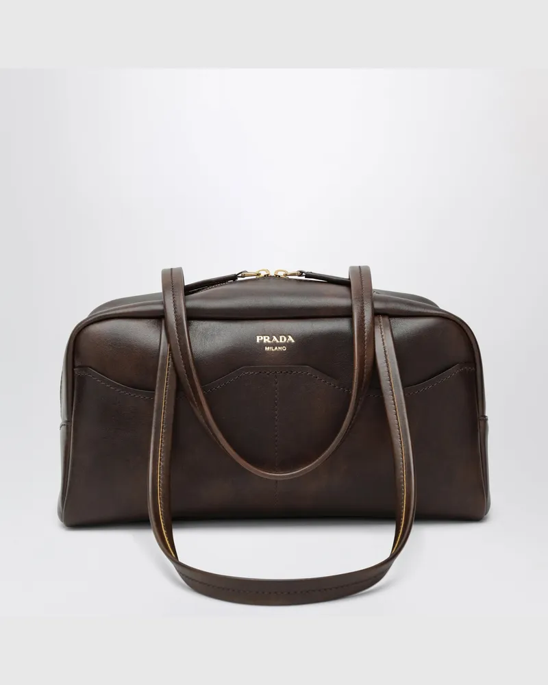 Prada Carry große Bowlingtasche aus gealtertem Leder Cacao Brown