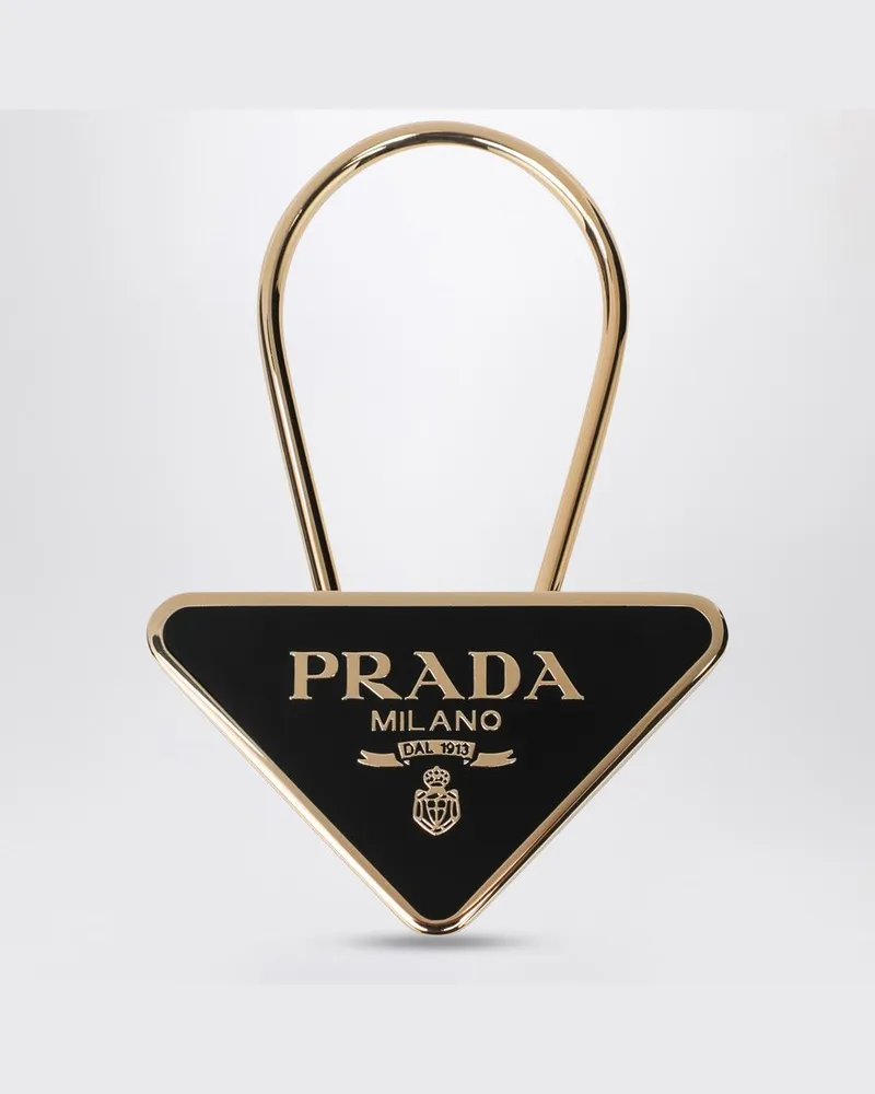 Prada Schwarz/gold emaillierter Schlüsselanhänger aus Metall Metallisch