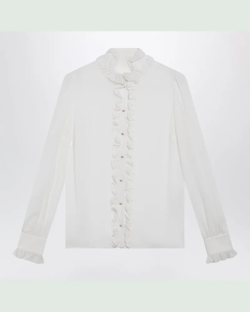 Dolce & Gabbana Bluse aus Seidengeorgette mit Rüschen in Optikweiß White