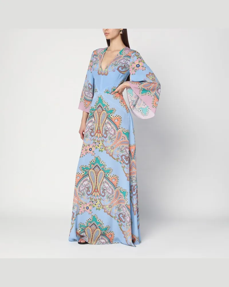 Etro Langes blaues Kleid mit Paisley-Print Rosa