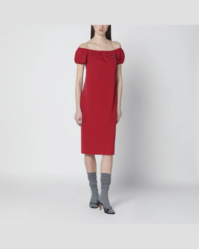 Miu Miu Midikleid mit schulterfreiem Design und Logodetail Red