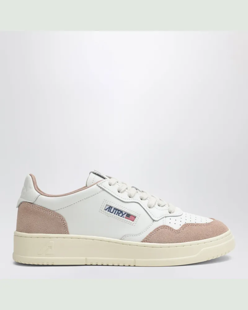 AUTRY Medalist Low Sneaker aus weißem Leder und roséfarbenem Veloursleder White