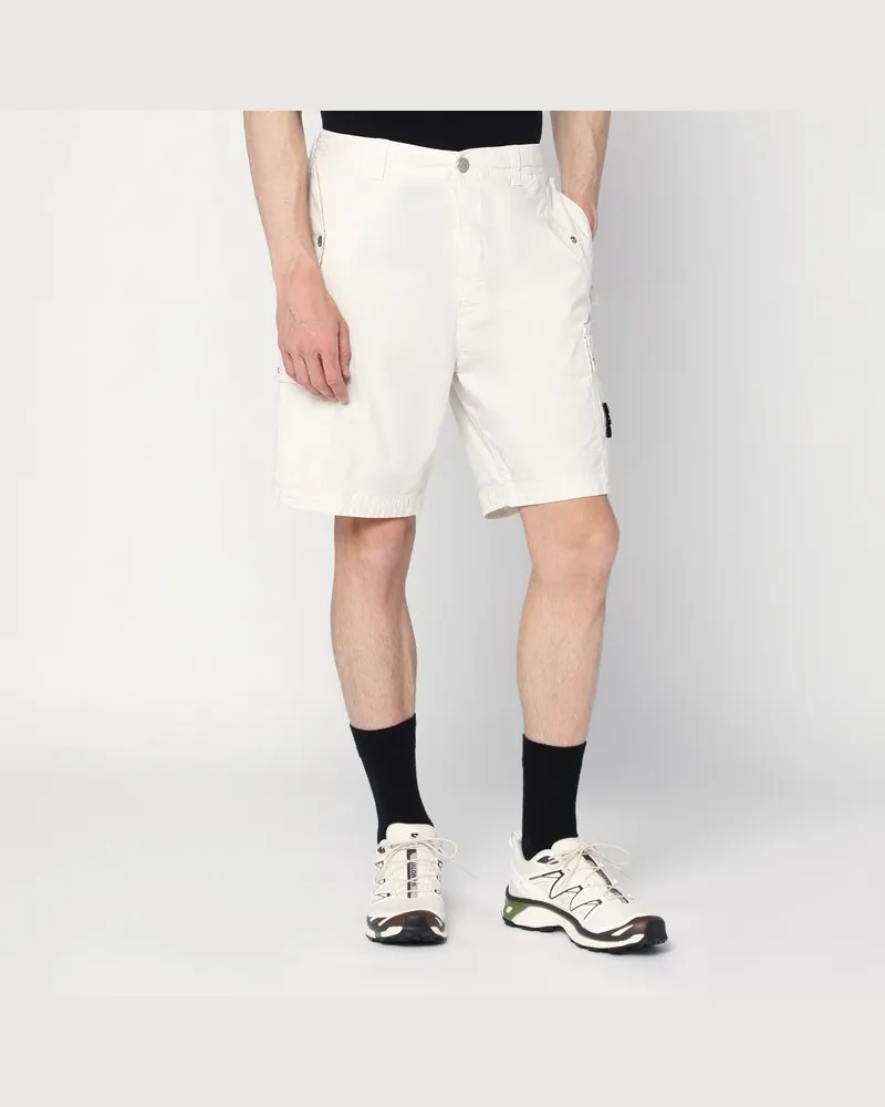 Stone Island Elfenbeinfarbene Cargo-Bermuda aus Baumwolle Weiß