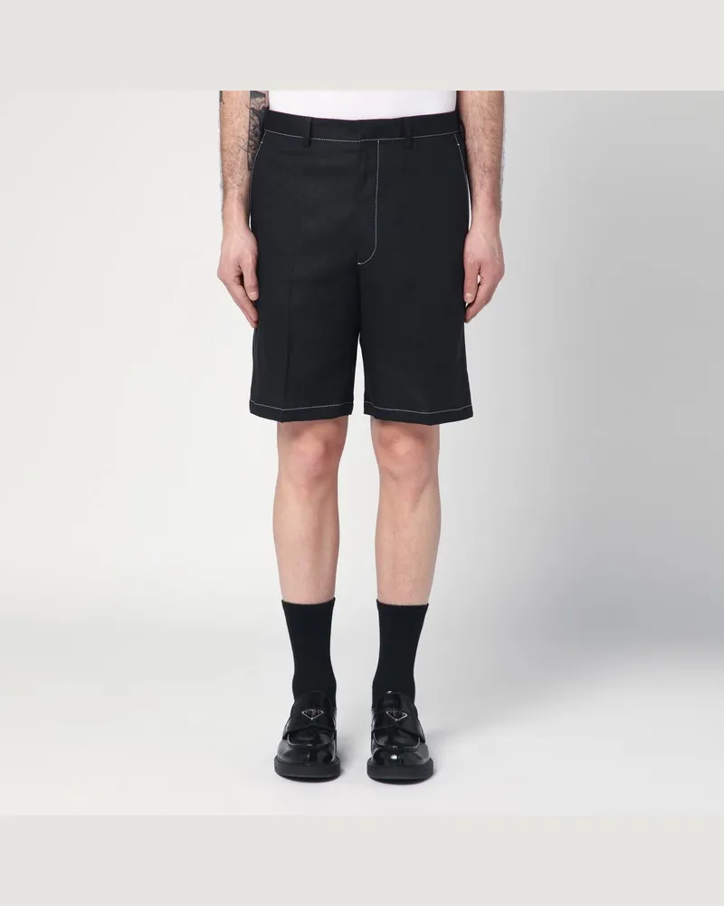 Prada Schwarze Bermudashorts aus Leinen Schwarz