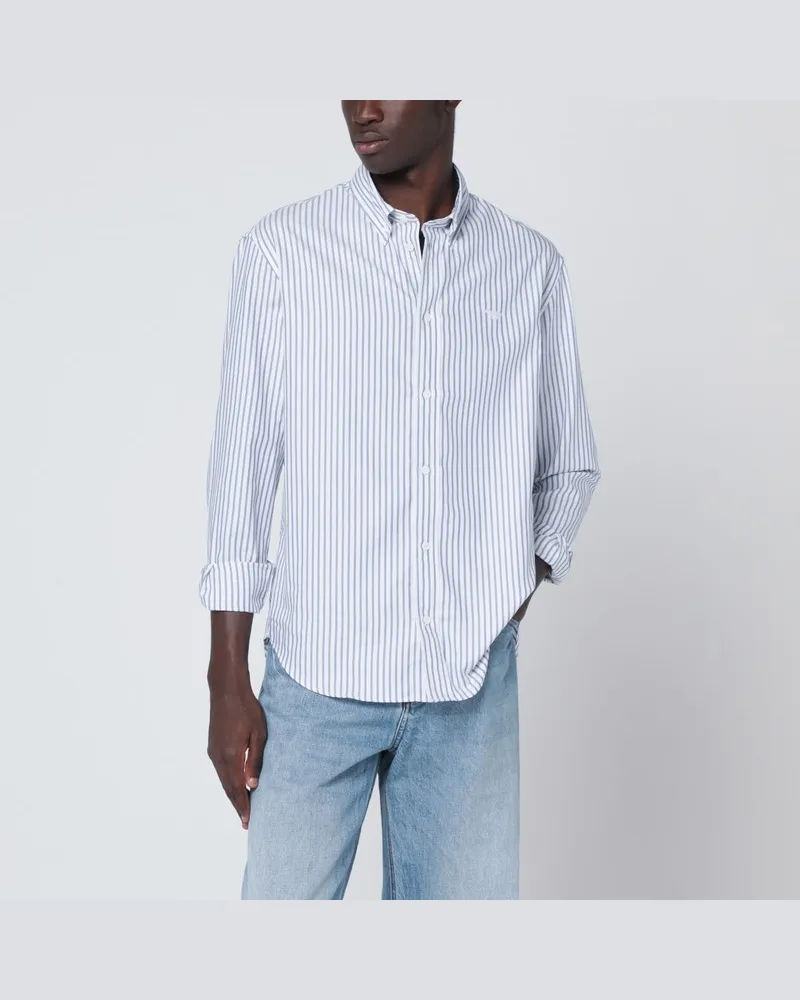 Kitsuné Weißes gestreiftes Button-down-Hemd Blau