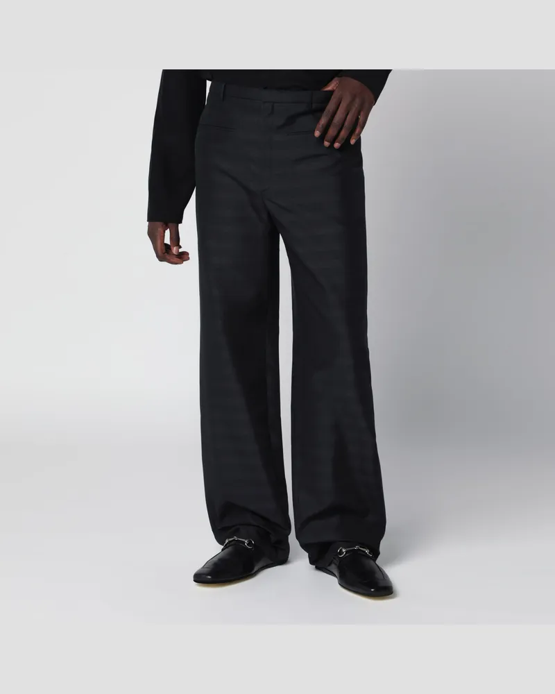 Gucci Weite schwarze und graue Seidenhose Black