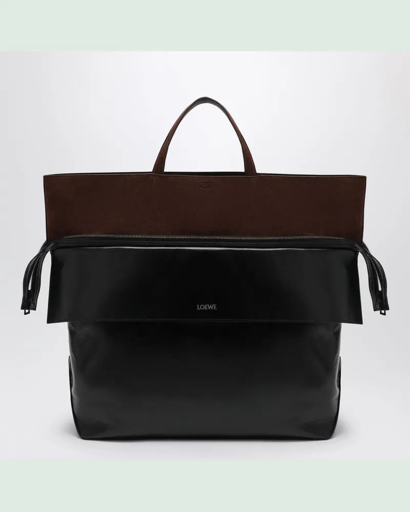 Loewe Große Switch Tote Bag aus schwarzem/Espresso Leder und Veloursleder Multicolor