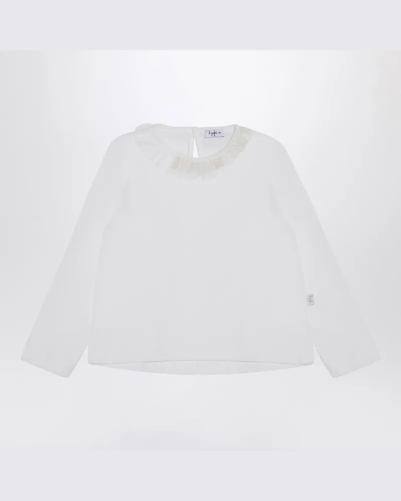 Il Gufo Weißer Pullover mit Rüschenkragen White