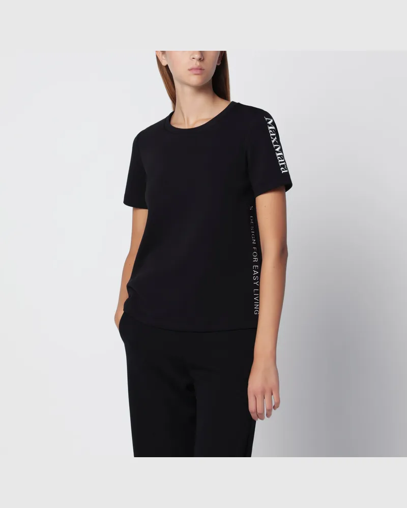 Max Mara Schwarzes Baumwollmisch-T-Shirt mit gesticktem Logo Black