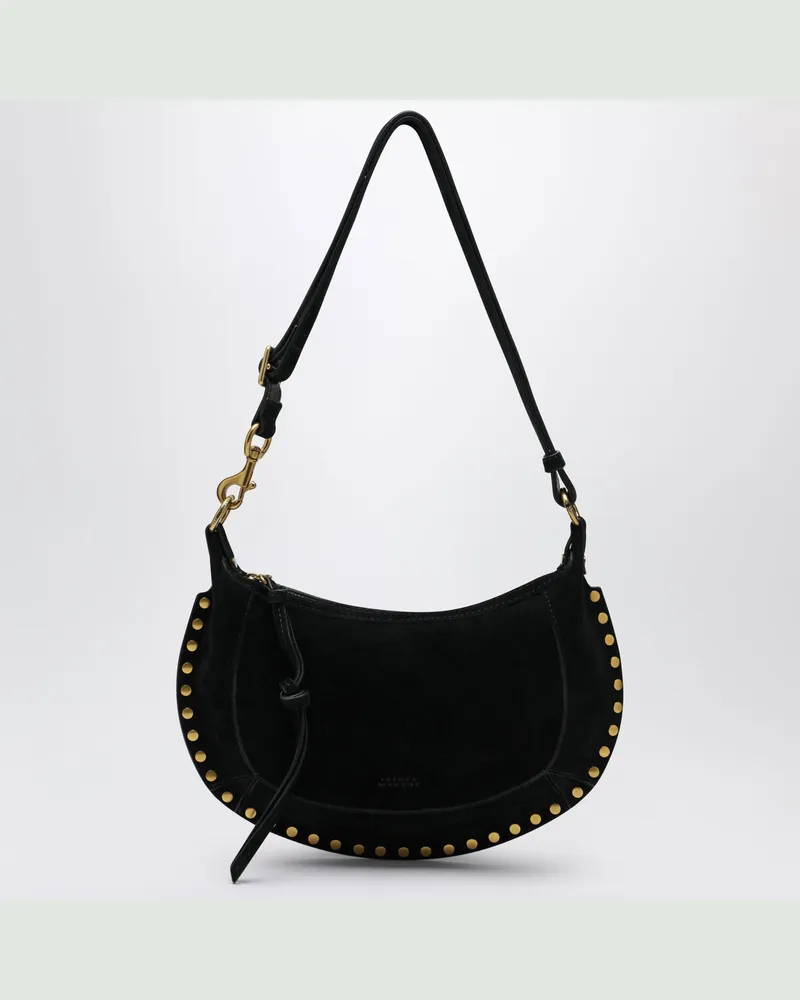 Isabel Marant Oskan Moon Schultertasche aus schwarzem Veloursleder Black