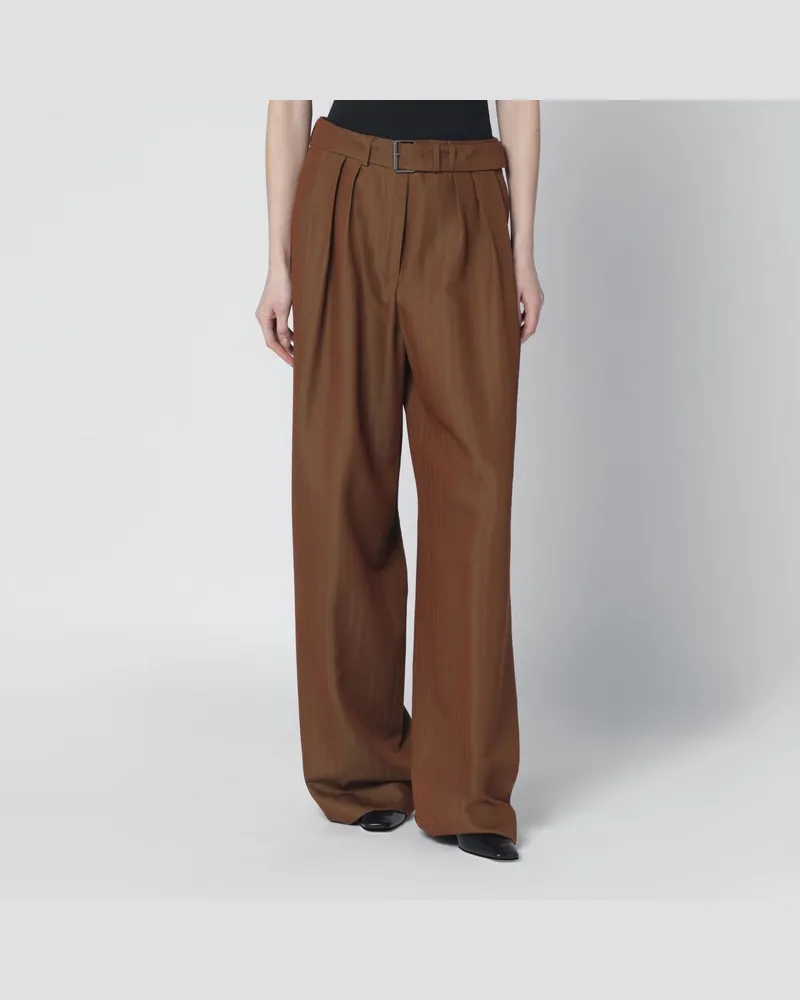 Dries van Noten Braune weit geschnittene Hose aus Wollmischung Braun
