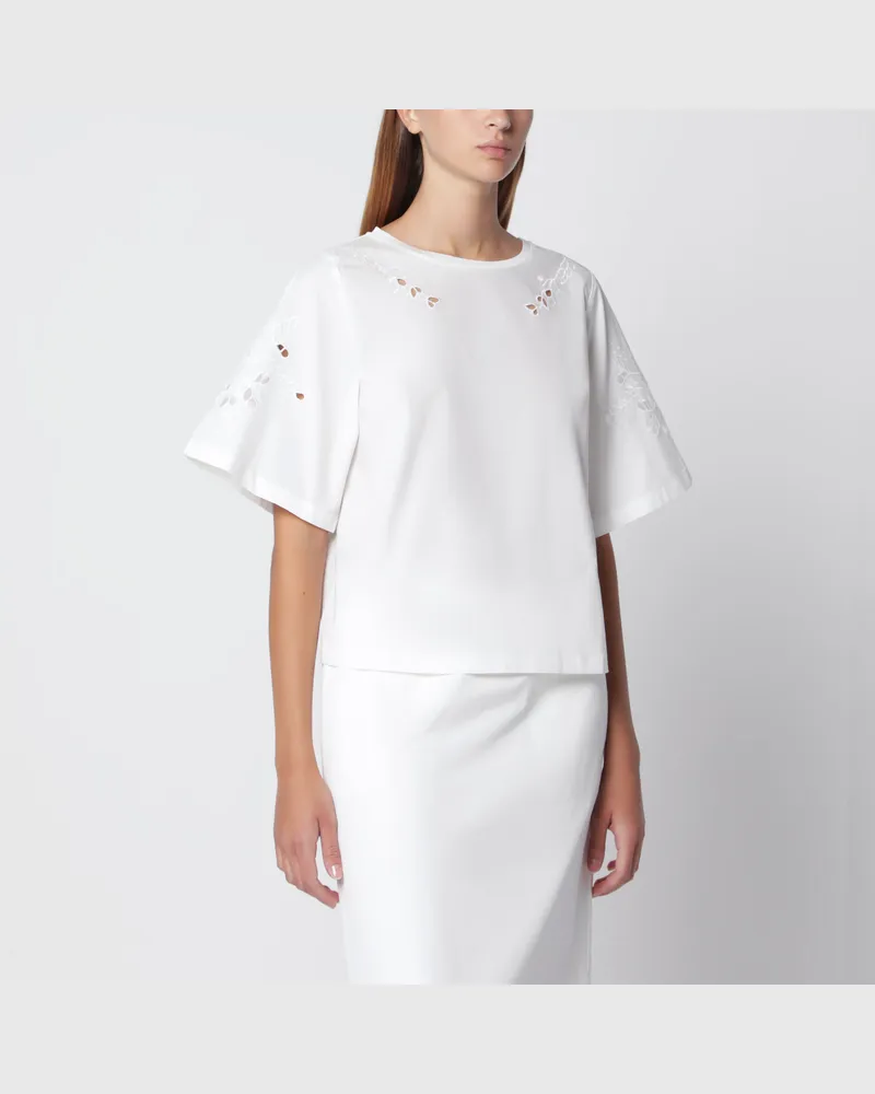 Max Mara Weißes Baumwoll-T-Shirt mit Lochstickerei White
