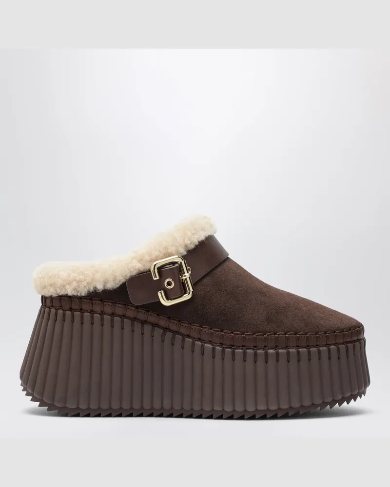 Chloé Braune Nama Keilmules aus Veloursleder Brown