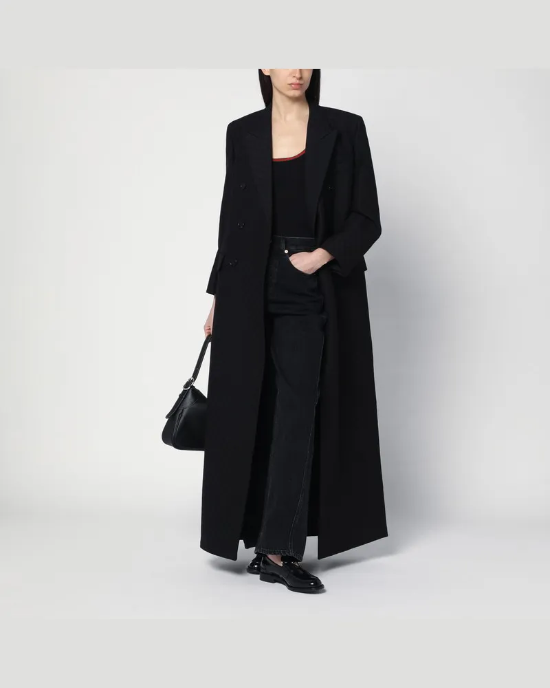 Gucci Schwarzer Mantel aus Seide und Wolle Jacquard GG Schwarz