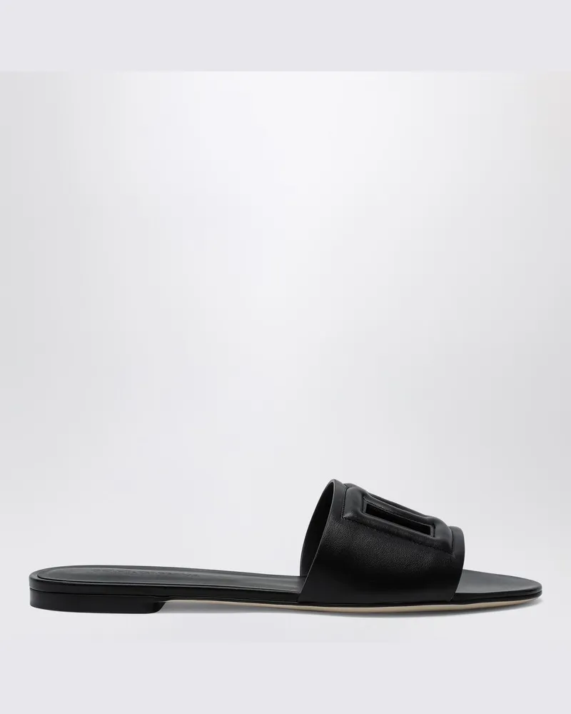 Dolce & Gabbana Schwarze Lederslides mit DG-Logo Schwarz