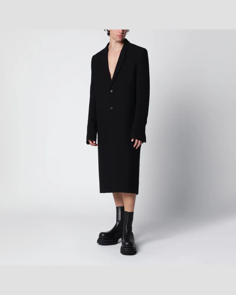 Rick Owens Schwarzer Einreihermantel aus Wolle Black