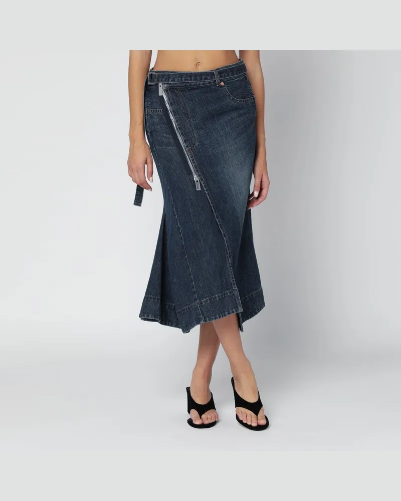 Sacai Asymmetrischer blauer Denimrock Blau
