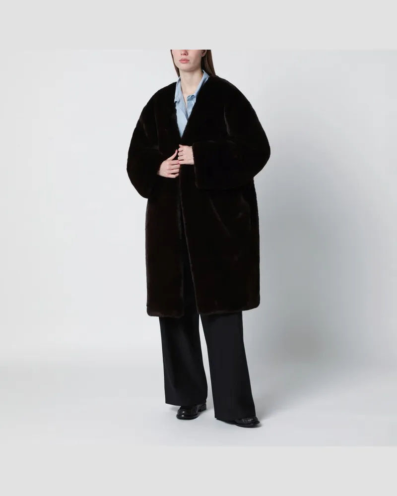 FRANKIE Shop Brauner Mantel aus Kunstfell Braun