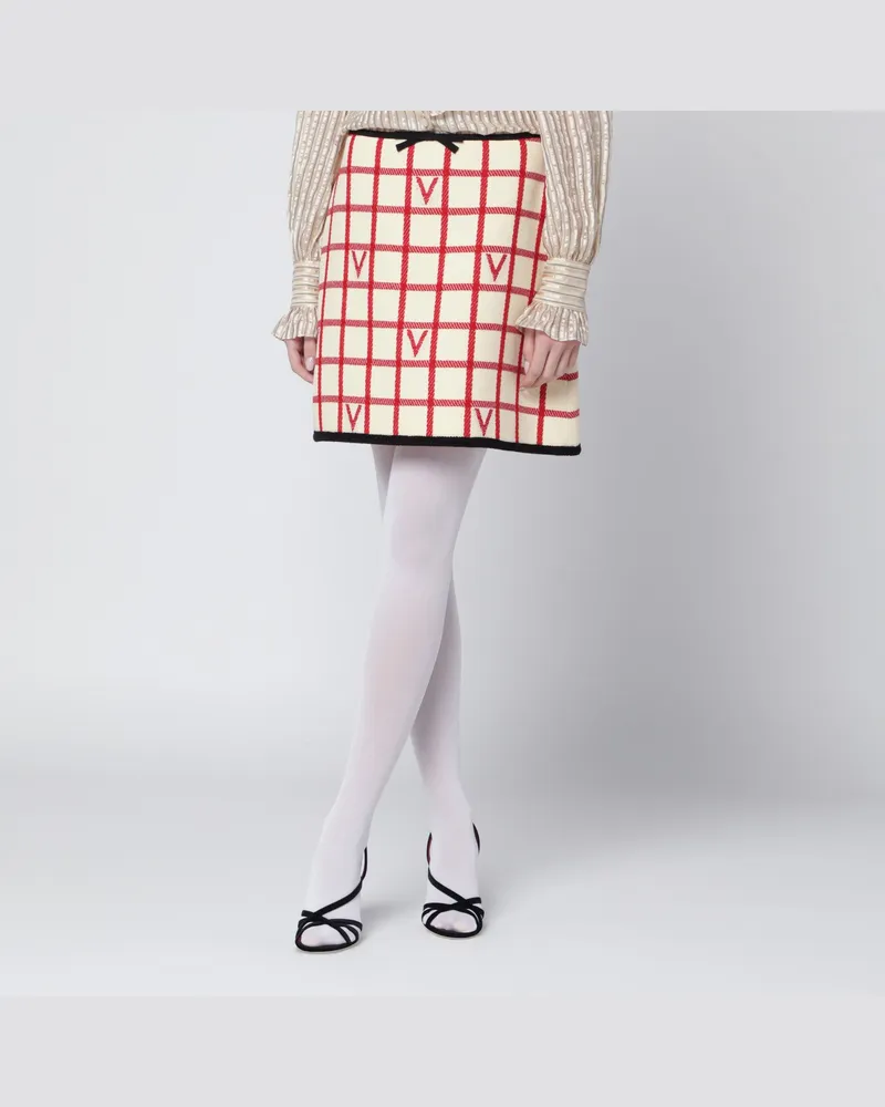 Valentino Garavani Elfenbeinfarbener Rock mit Check-Vlogo-Muster Multicolor