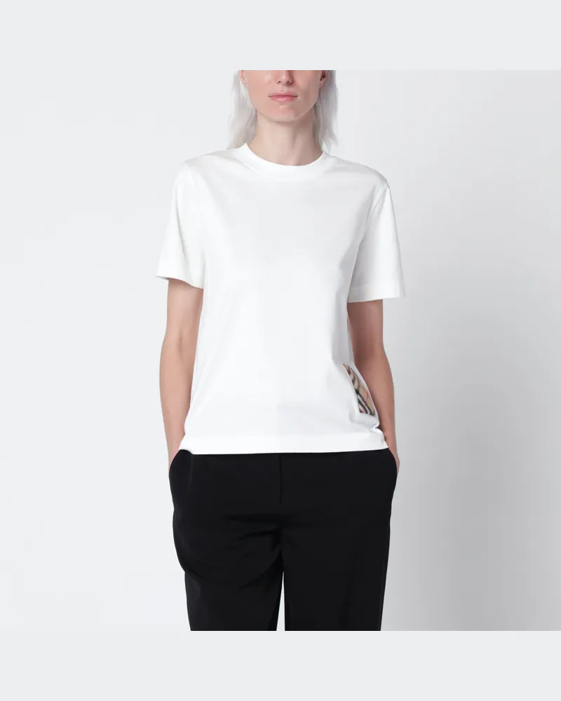 Burberry Beiges T-Shirt aus Baumwolle mit Kaschmir-Check-Applikation White